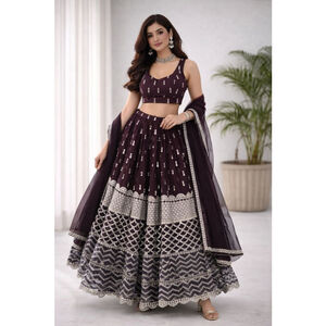 Wine/Maroon/Purple Sequin Zari Embroidery Work Lehenga Choli